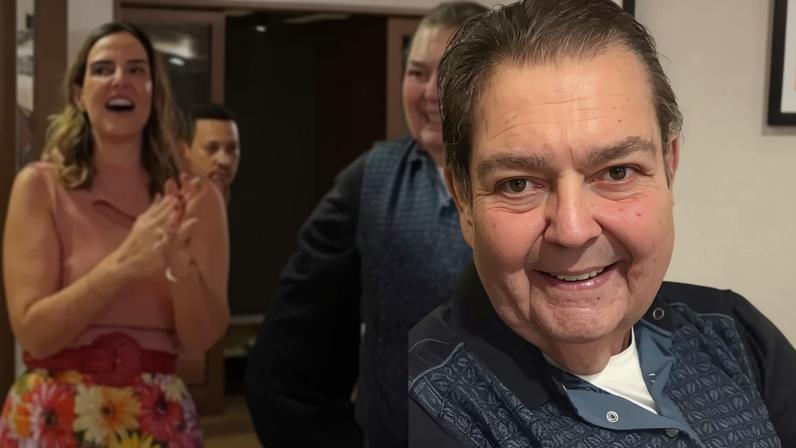 Faustão reaparece sem cadeira de rodas no aniversário da esposa