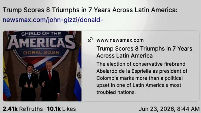 Donald Trump compartilha artigo do site 'Newsmax'