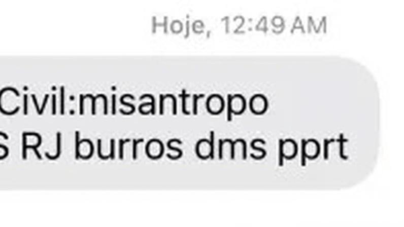 Mensagem enviada a celular de moradores da cidade do Rio de Janeiro após alerta falso de "misantropi4"