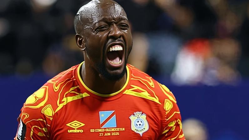 DR Congo's Yoane Wissa, who scored twice, roars in delight after Fiston Mayele’s goal.