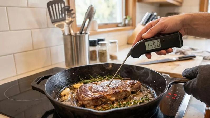O termômetro culinário é um instrumento simples e muito útil na cozinha. Ele serve para medir a temperatura interna de alimentos durante o preparo, o que garante que a comida chegue ao ponto certo de cocção e, principalmente, que esteja segura para o consumo. Apesar de ser comum em cozinhas profissionais, ele ainda é pouco usado nas cozinhas caseiras brasileiras.