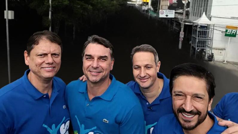 Tarcísio de Freitas, Flávio Bolsonaro, Guilherme Derrite e Ricardo Nunes na 34ª edição da Marcha para Jesus