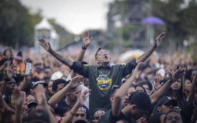 Marcha para Jesus, no feriado de Corpus Christi, organizado pela Igreja Renascer em Cristo, em São Paulo