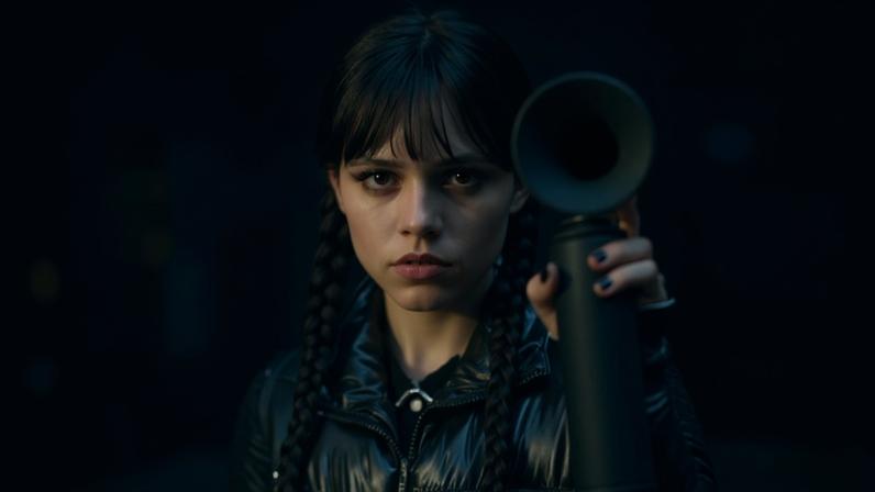 Jenna Ortega em cena da segunda temporada da série 'Wandinha'