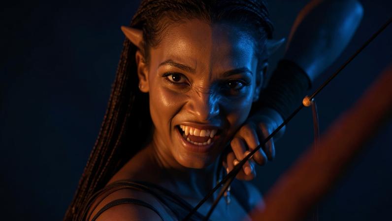 Zoe Saldaña em cena do filme 'Avatar: Fogo e Cinzas'