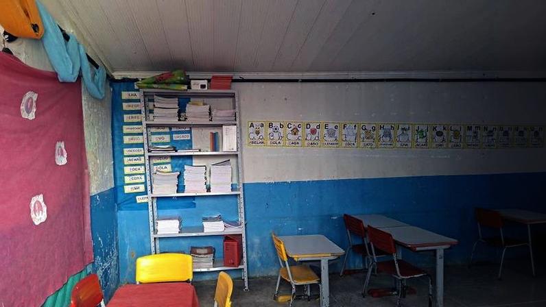 Sala de aula na escola rural Cleonice Claudino, em Olho D'Água Grande (AL), que atende alunos de educação infantil