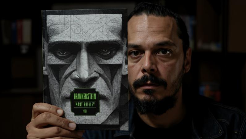 O designer Vicente Pessôa usou ferramentas de inteligencia artificial para criar as cerca de 50 artes que ilustram uma edição de 'Frankenstein'