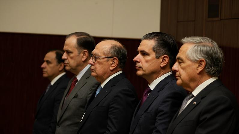 O ministro do STF Gilmar Mendes e o presidente da Câmara dos Deputados, Hugo Motta, durante evento promovido pelo magistrado em Lisboa