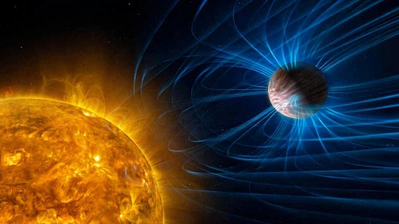 Ilustração de atividade magnética em um exoplaneta