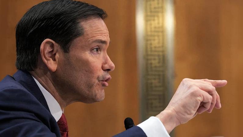 O secretário de Estado dos EUA, Marco Rubio, durante audiência em comissão do Senado
