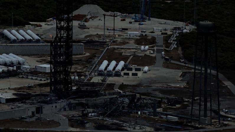 A plataforma de lançamento usada pela Blue Origin em Cabo Canaveral, na Flórida, após a explosão do foguete New Glenn
