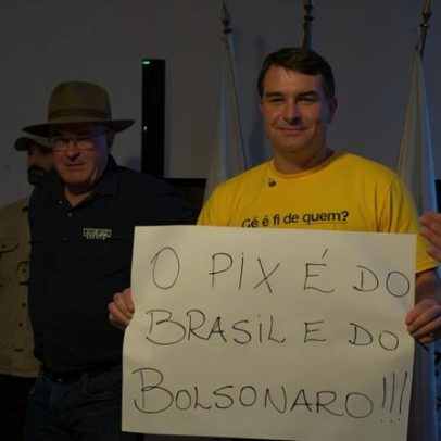 Flávio Bolsonaro exibe cartaz em resposta a Lula sobre o Pix