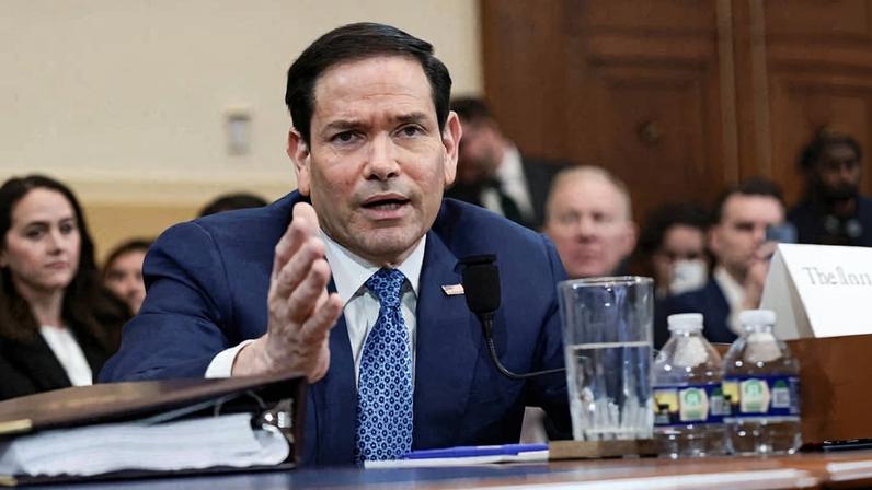 O secretário de Estado americano, Marco Rubio, em audiência na Câmara, em Washington
