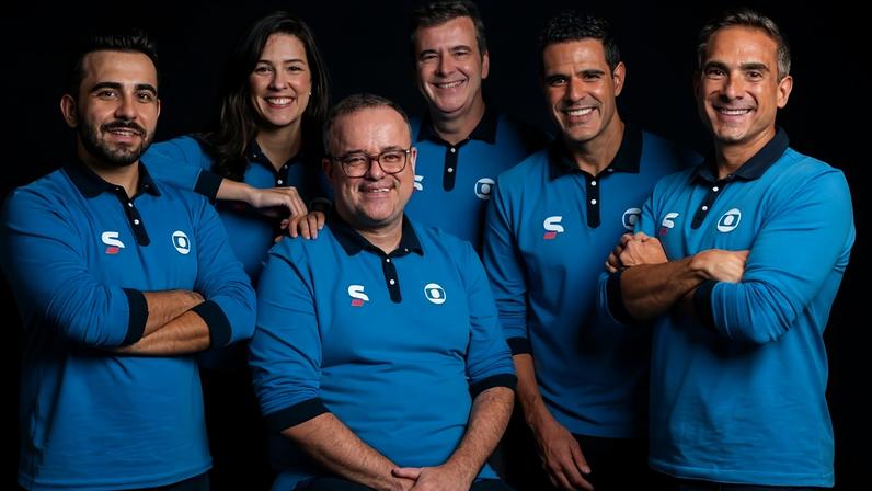Vini Rodrigues, Renata Silveira, Everaldo Marques, Rogério Corrêa, Paulo Andrade e Gustavo Villani, as vozes da Globo na Copa do Mundo