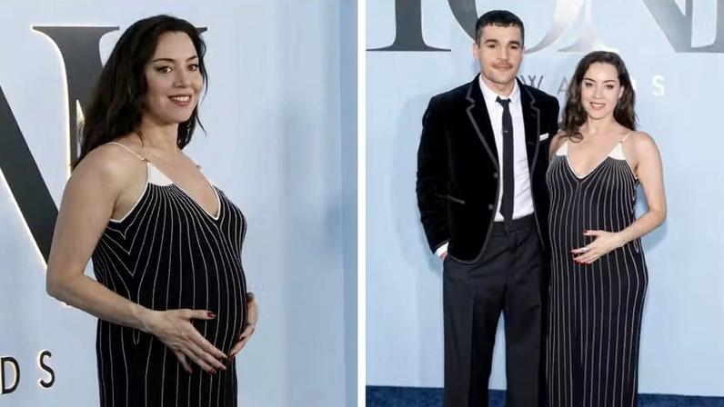 A atriz Aubrey Plaza e o ator Christopher Abbot na 79ª edição do Tony Awards, realizado no Radio City Music Hall, em Nova York, em 7 de junho de 2026