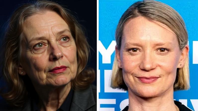 A atriz Mia Wasikowska como a personagem Alice e em evento de lançamento do terror Leviticus (2026) em Sydney, na Austrália, em 6 de junho de 2026 — Foto: Reprodução/Getty Images