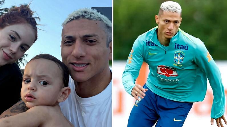 Richarlison, a mulher Amanda e o filho do casal Richarlison Jr.