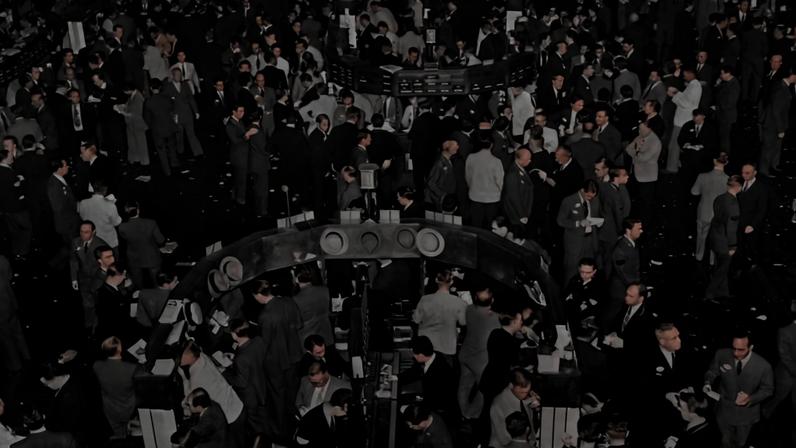 Trabalhadores na Bolsa de Nova York, em Wall Street, na década de 1920