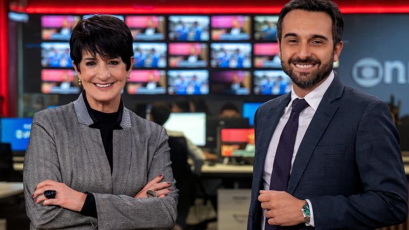 Victor Boyadjian e Mônica Waldvogel, que apresentam o Em Ponto na GloboNews