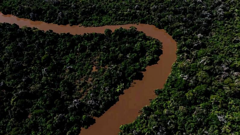 Vista aérea do rio Miranda, próximo a Águas do Salobra, povoado localizado em Miranda, no Pantanal. Em 2023, a região foi afetada por focos de incêndio que se alastraram e impactaram significativamente a vida da comunidade.