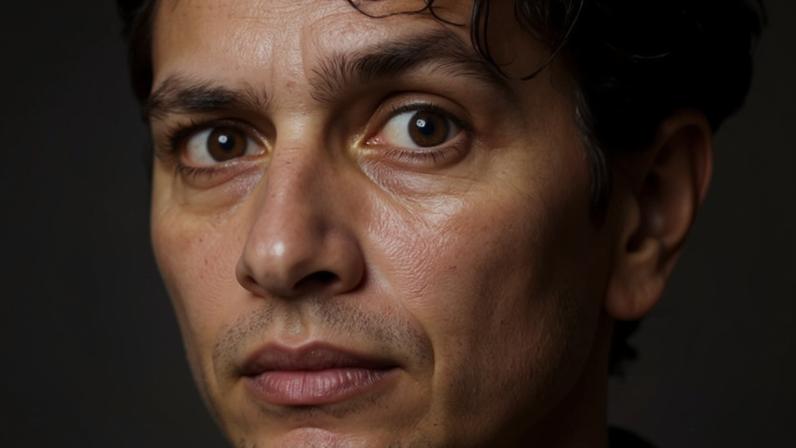 Fotografia de Caetano Veloso após efeitos de uma inundação, presente no livro "Sub/Emerso", de Bob Wolfenson