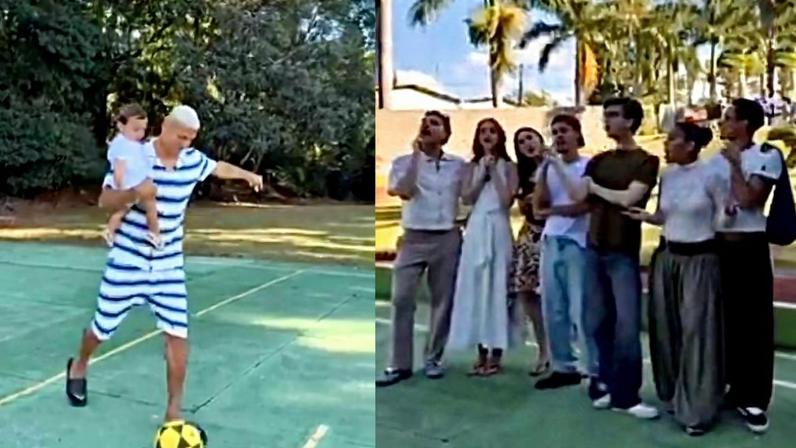 Richarlison ensina amigos como chutar bola