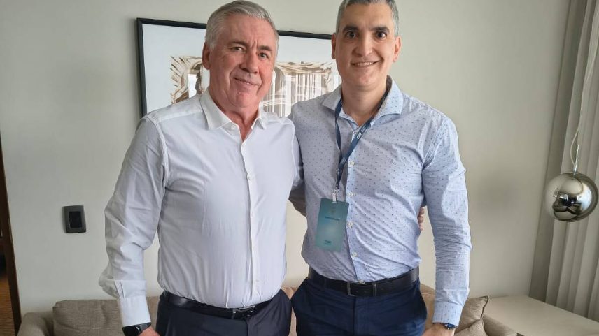Carlo Ancelotti e Roberto Piantino, professor de português do treinador da seleção brasileira