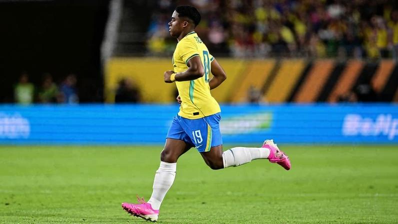 Endrick durante o amistoso entre Brasil e Croácia, em Orlando, nos EUA