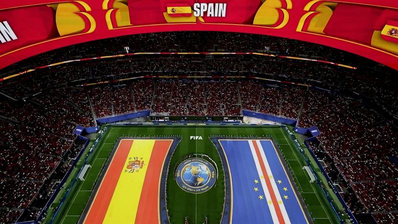 Cerimônia de execução do hino espanhol antes da partida contra Cabo Verde, no estádio Mercedes-Benz, em Atlanta