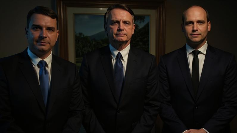 Senador Flávio Bolsonaro, ex-presidente Jair Bolsonaro e ex-deputado Eduardo Bolsonaro, em 2019