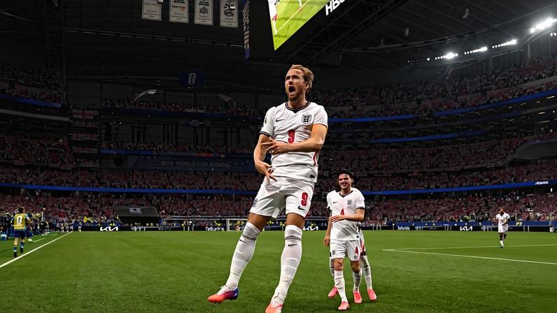 Harry Kane comemora o seu segundo gol na vitória inglesa sobre a Croácia, pela abertura do Grupo L da Copa do Mundo, em Dallas