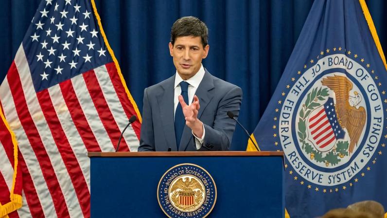 Kevin Warsh, presidente do Fed, concede entrevista coletiva após anúncio de manutenção da taxa de juros entre 3,5% e 3,75%