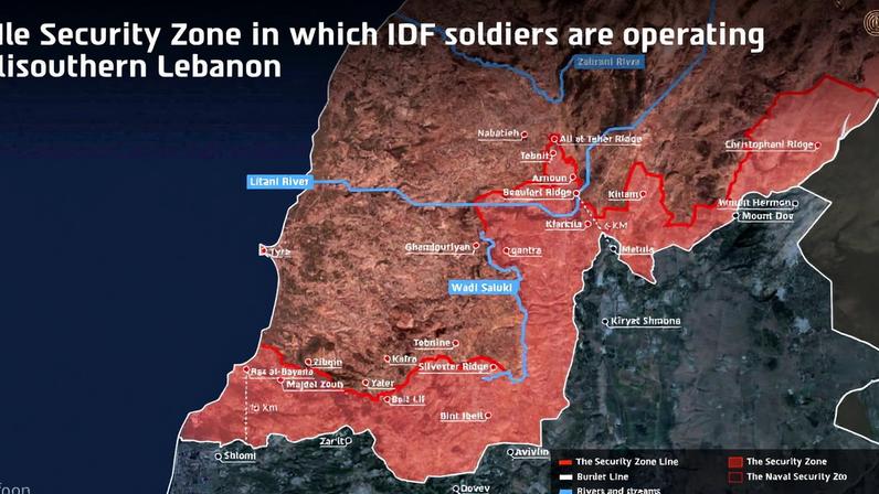 Mapa divulgado pelo Exército de Israel mostra área das tropas no sul do Líbano