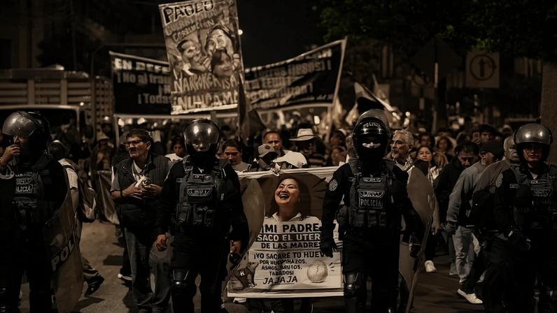 Apoiadores do candidato Roberto Sánchez protestam em Lima (Peru)