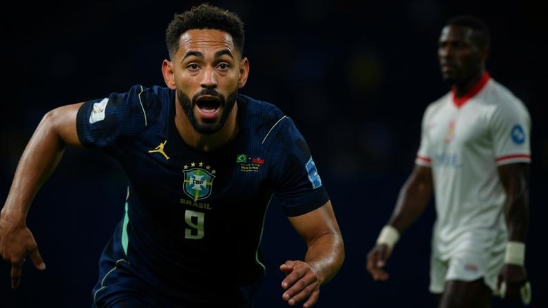 Matheus Cunha comemora seu 2º gol na partida contra o Haiti; Brasil garante liderança do Grupo C na 2º rodada da Copa