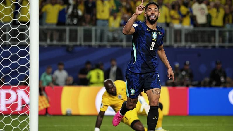 Matheus Cunha comemora gol contra o Haiti na Copa do Mundo na partida na Filadélfia