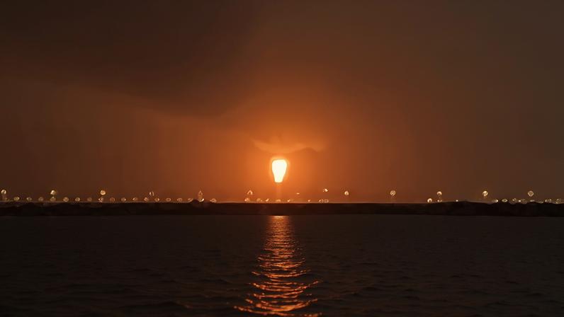 Captura de tela de uma filmagem da explosão na zona industrial de Ras Laffan, no Qatar, sede do maior centro de GNL do mundo