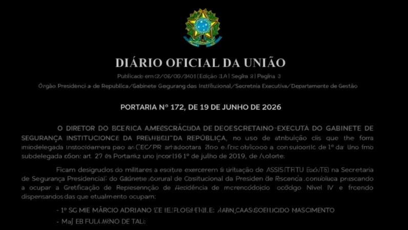 Portaria do GSI que nomeia nomeia major 'Fulano de Tal' e tenente 'Cicrano de Tal'