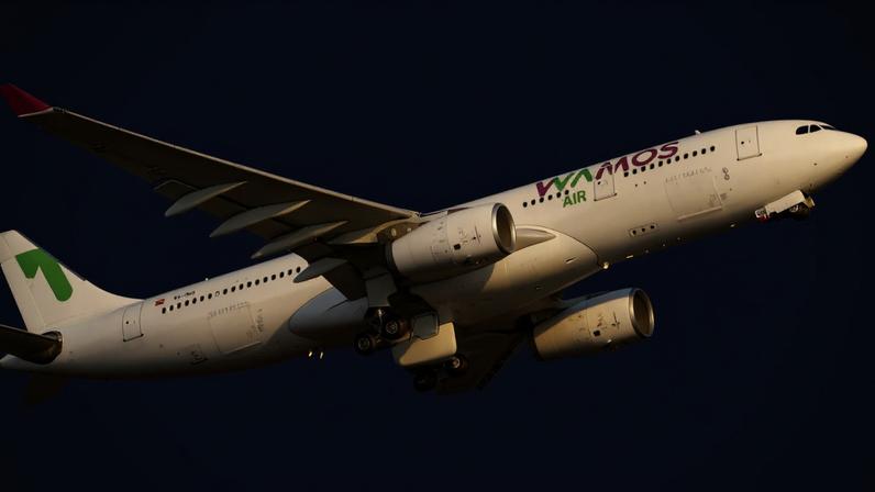 Avião comercial da Viva Air em ascensão contra céu azul claro. Aeronave branca com logotipo colorido nas asas e fuselagem.