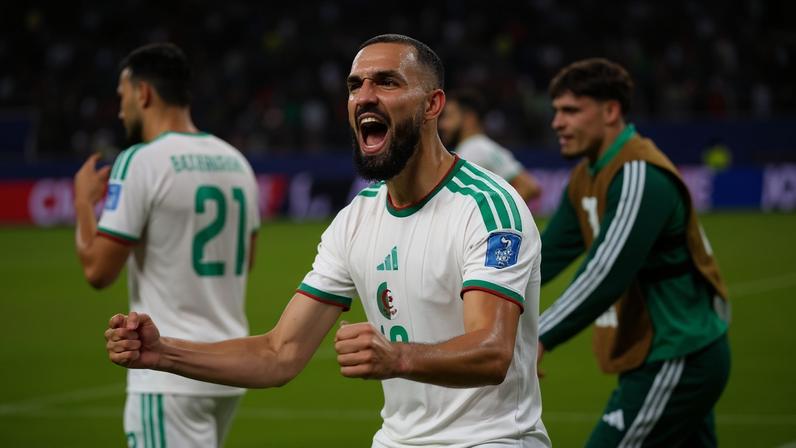 Gouiri celebra gol pela Argélia contra a Jordânia pelo Grupo J da Copa do Mundo, em Santa Clara (EUA)