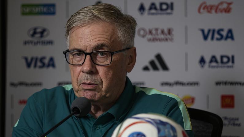 O treinador italiano da seleção brasileira, Carlo Ancelotti, durante entrevista coletiva em Miami, nos Estados Unidos
