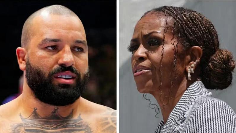 O lutador Josh Hokit e a ex-primeira-dama Michelle Obama — Foto: Getty Images