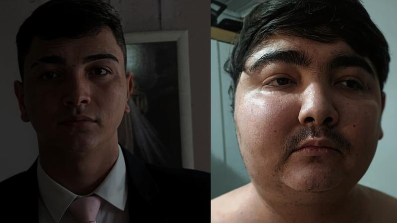 Duas fotos do adolescente Gustavo de Oliveira: a primeira, à esquerda, é de março de 2024; a segunda, à direita, é de dezembro de 2025