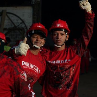 Formigas humanas movem gigantes alegorias no Festival de Parintins, no AM
