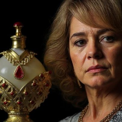 Perfume de Pilar em Quem Ama Cuida: fragrância árabe com frasco dourado