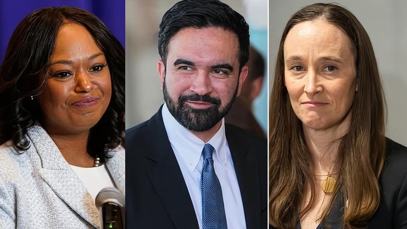 Janeese Lewis George, Zohran Mamdani and Katie Wilson.