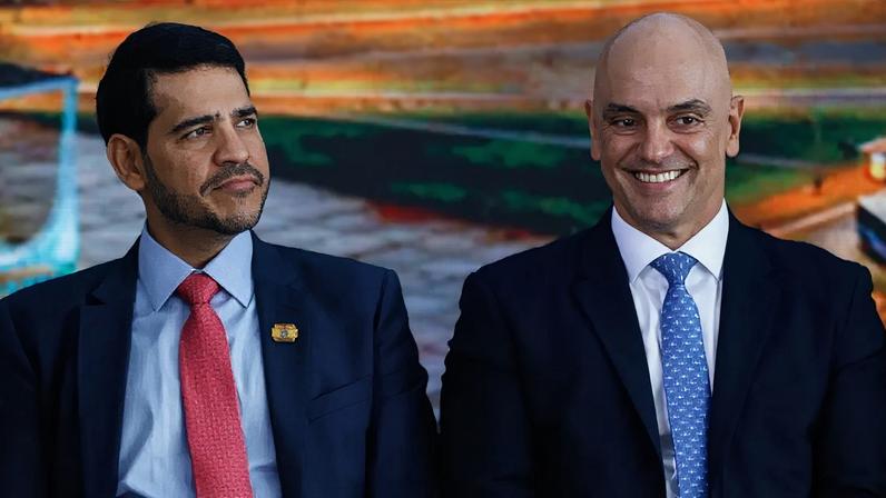 O ministro da AGU, Jorge Messias, ao lado do ministro do STF Alexandre de Moraes.