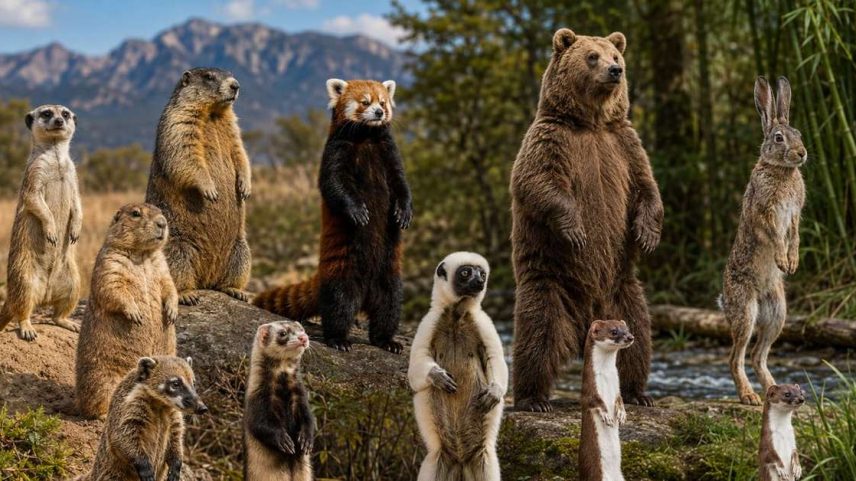 Animais de quatro patas ficam em pé para vigiar o ambiente