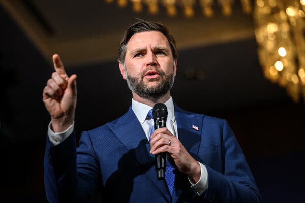 Vice President JD Vance speaking at the Bürgenstock resort, Switzerland, on Sunday.
