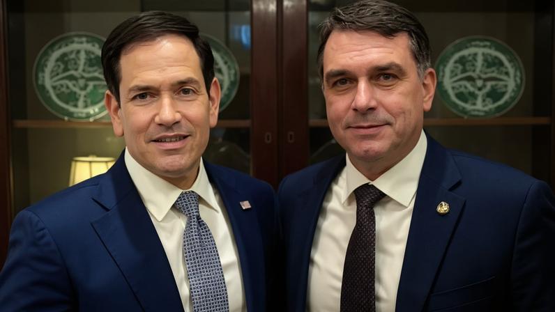 Secretário Marco Rubio e Flávio Bolsonaro - (crédito: Redes Sociais)